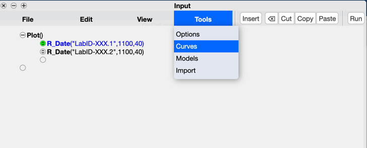 Inputting curves into an OxCal model.