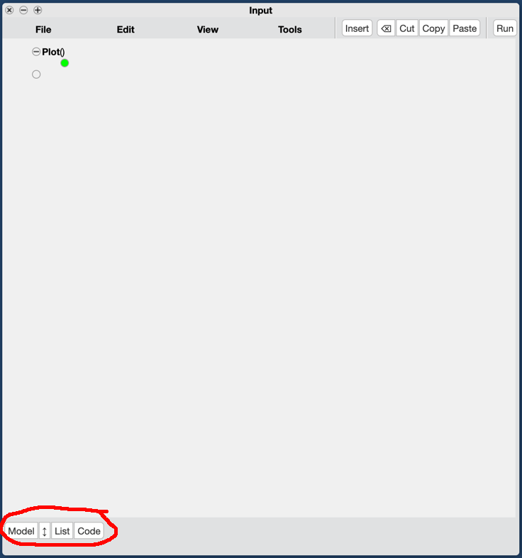 Changing views in the OxCal 'Input' window.